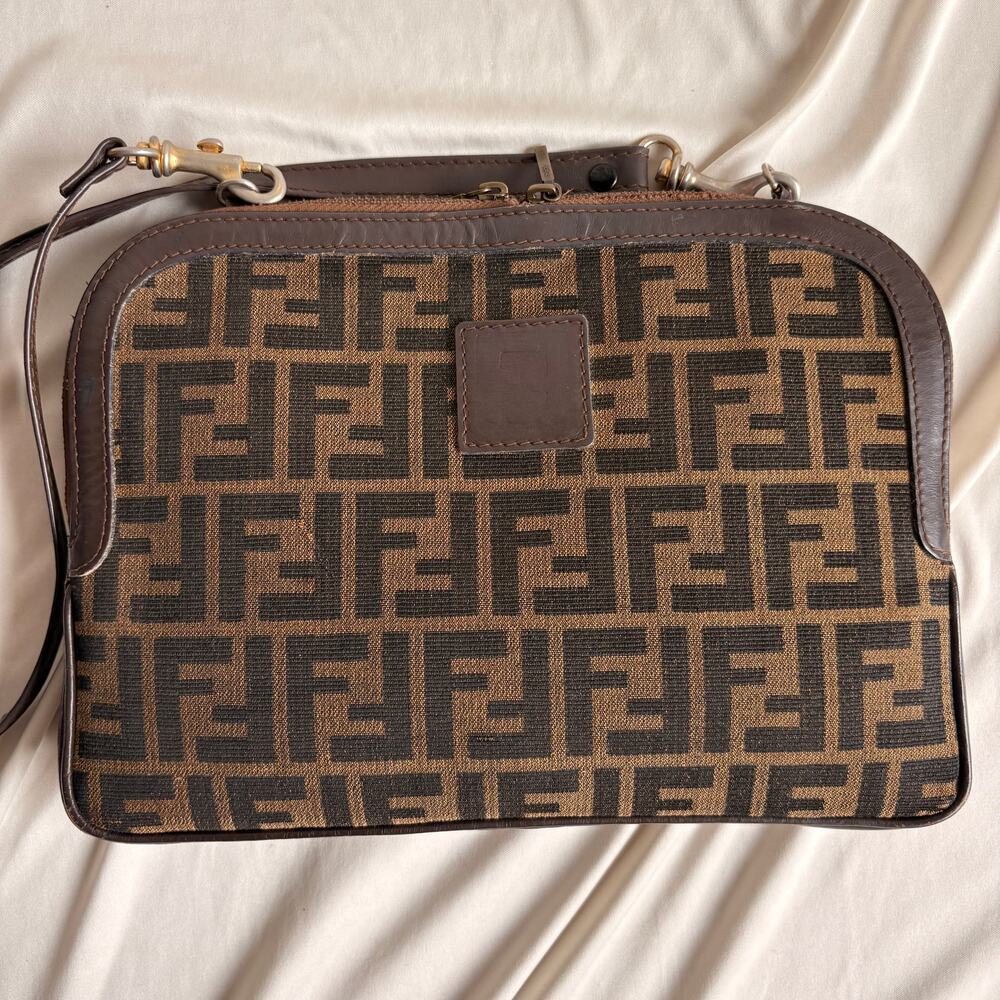 Vintage Fendi Zucca Canvas and Leather Monogram Thin Shoulder Bag - Picture 15 of 16